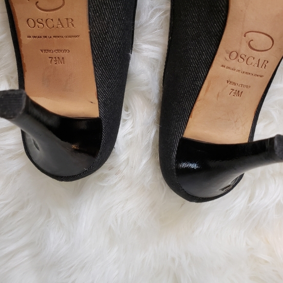 RARE Oscar de la Renta O Calada Peep Toe Heels 7.5 Luxury Elegant Castlecore - Picture 11 of 16